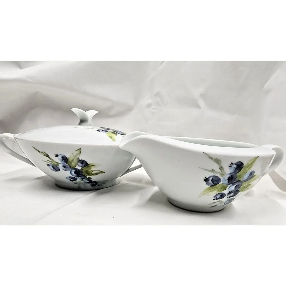 Vintage Noritake  China Cream and Sugar Set  Savoy 5825 with Blue Berries